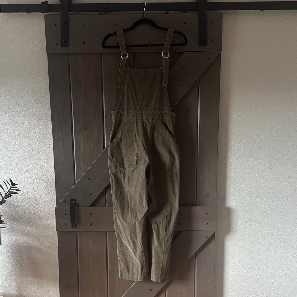 Loup Flora Corduroy Overalls Olive Green - EUC